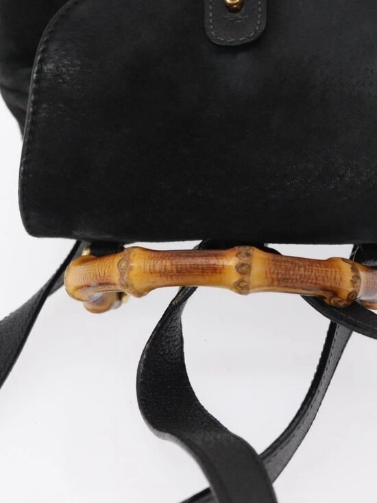 GUCCI Bamboo Backpack Suede Black Gold - Picture 13 of 16